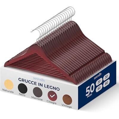 SereneLife Grucce Appendiabiti, 50 Stampelle Armadio in Legno, Appendiabiti Resistenti con Gancio Girevole a 360° e Tacche, Design Sottile per Felpe, Camicie, Giacche, Vestiti e Altro SereneLife Grucce Appendiabiti, 50 Stampelle Armadio in Legno, Appendiabiti Resistenti con Gancio Girevole a 360° e Tacche, Design Sottile per Felpe, Camicie, Giacche, Vestiti e Altro