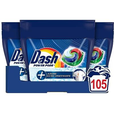 Dash Power Pods Detersivo Lavatrice In Capsule, 105 Lavaggi (35x3), Azione Extra-Smacchiante, Extra Rimozione Macchie, Efficace Anche A Freddo E In Cicli Brevi Dash Power Pods Detersivo Lavatrice In Capsule, 105 Lavaggi (35x3), Azione Extra-Smacchiante, Extra Rimozione Macchie, Efficace Anche A Freddo E In Cicli Brevi