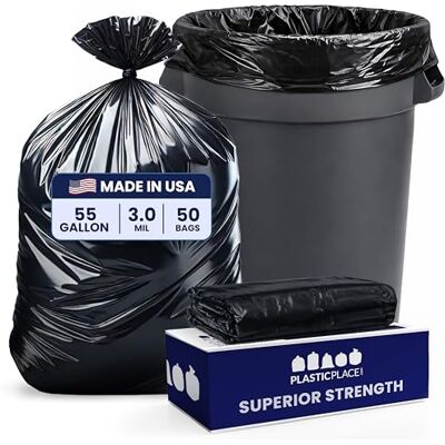 Plasticplace Sacchetti per la spazzatura da 55 galloni │ 3,0 Mil │ 101,2 cm x (50 pezzi), nero Plasticplace Sacchetti per la spazzatura da 55 galloni │ 3,0 Mil │ 101,2 cm x (50 pezzi), nero