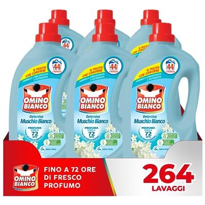 Omino Bianco Detersivo Lavatrice, Muschio Bianco, 264 Lavaggi, 1760 ml x 6 Omino Bianco Detersivo Lavatrice, Muschio Bianco, 264 Lavaggi, 1760 ml x 6