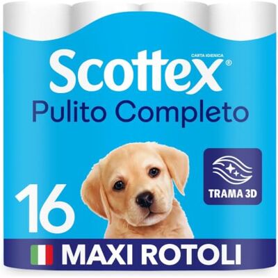 Scottex Pulito Completo Carta Igienica, Super Resistente, 16 Rotoli Maxi Scottex Pulito Completo Carta Igienica, Super Resistente, 16 Rotoli Maxi