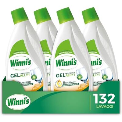 Winni's Detersivo Gel Lavastoviglie Ipoallergenico, 132 Lavaggi, Azione Detergente, Antiodore e Brillantante, Fragranza di Aceto, con Materie Prime di Origine Vegetale, 561 ml x 4 Confezioni Winni's Detersivo Gel Lavastoviglie Ipoallergenico, 132 Lavaggi, Azione Detergente, Antiodore e Brillantante, Fragranza di Aceto, con Materie Prime di Origine Vegetale, 561 ml x 4 Confezioni