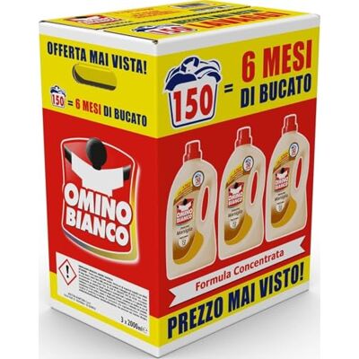 Omino Bianco Detersivo Lavatrice Liquido Marsiglia, 150 Lavaggi, 2000ml x 3 Omino Bianco Detersivo Lavatrice Liquido Marsiglia, 150 Lavaggi, 2000ml x 3
