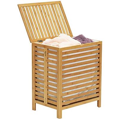 BAKAJI Cesto Biancheria Sporca Portabiancheria Casa in Legno di bambù e Tessuto Contenitore Salvaspazio con Coperchio e Sacco Estraibile capacità 100lt Dimensione 50 x 35 x 60 cm BAKAJI Cesto Biancheria Sporca Portabiancheria Casa in Legno di bambù e Tessuto Contenitore Salvaspazio con Coperchio e Sacco Estraibile capacità 100lt Dimensione 50 x 35 x 60 cm