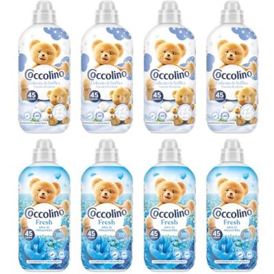 Coccolino Ammorbidente Concentrato Aria di Primavera + Delicato e Soffice Nuvola di Cotone, Ammorbidente Lavatrice, Freschezza Lunga Durata, 45 Lavaggi, Confezione da 8 (4+4) Coccolino Ammorbidente Concentrato Aria di Primavera + Delicato e Soffice Nuvola di Cotone, Ammorbidente Lavatrice, Freschezza Lunga Durata, 45 Lavaggi, Confezione da 8 (4+4)