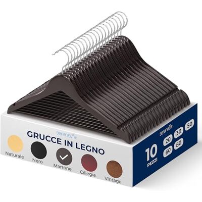 SereneLife Grucce Appendiabiti, 10 Stampelle Armadio in Legno, Appendiabiti Resistenti con Gancio Girevole a 360° e Tacche, Design Sottile per Felpe, Camicie, Giacche, Vestiti e Altro SereneLife Grucce Appendiabiti, 10 Stampelle Armadio in Legno, Appendiabiti Resistenti con Gancio Girevole a 360° e Tacche, Design Sottile per Felpe, Camicie, Giacche, Vestiti e Altro