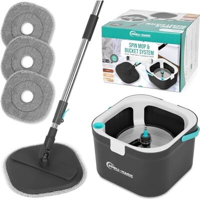 Simpli-Magic Spin Mop e Secchio System, include Square Spin, secchio a doppio scomparto e 3 panni spessi lavabili in lavatrice Simpli-Magic Spin Mop e Secchio System, include Square Spin, secchio a doppio scomparto e 3 panni spessi lavabili in lavatrice