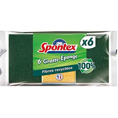 Spontex Raschietto in fibra riciclata, resistente e verde, 6 unità Spontex Raschietto in fibra riciclata, resistente e verde, 6 unità