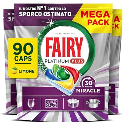 Fairy 30 Minuti Miracle Detersivo Pastiglie Lavastoviglie, 90 Capsule, Limone, Il Nostro N.1 Contro Lo Sporco Ostinato, Potente Anche Nei Cicli Brevi, MEGA Pack Fairy 30 Minuti Miracle Detersivo Pastiglie Lavastoviglie, 90 Capsule, Limone, Il Nostro N.1 Contro Lo Sporco Ostinato, Potente Anche Nei Cicli Brevi, MEGA Pack
