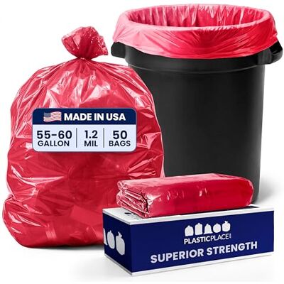 Plasticplace Sacchetti per la spazzatura da 55-60 galloni, 1,2 mil, resistenti sacchetti per bidoni della spazzatura, 96,5 x 147,3 cm (50 pezzi), 250 (confezione da 1) Plasticplace Sacchetti per la spazzatura da 55-60 galloni, 1,2 mil, resistenti sacchetti per bidoni della spazzatura, 96,5 x 147,3 cm (50 pezzi), 250 (confezione da 1)