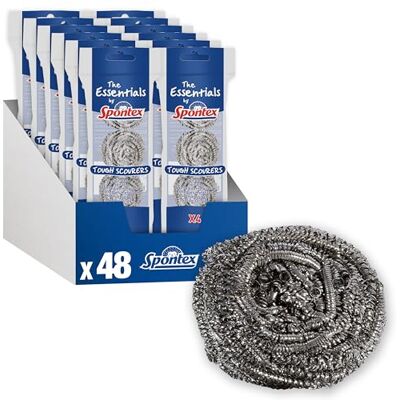 Spontex The Essentials pagliette metalliche resistenti Spugne abrasive in acciaio inossidabile Resistenti per lavare facilmente, rimuovere il grasso e strofinare i piatti Confezione da 12x4 48un Spontex The Essentials pagliette metalliche resistenti Spugne abrasive in acciaio inossidabile Resistenti per lavare facilmente, rimuovere il grasso e strofinare i piatti Confezione da 12x4 48un