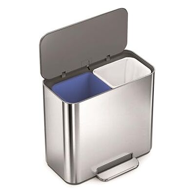 simplehuman Mini bidone per riciclaggio da 15 l, bidone della spazzatura a doppio scomparto per hotel, uffici e piccoli spazi, in acciaio inox spazzolato simplehuman Mini bidone per riciclaggio da 15 l, bidone della spazzatura a doppio scomparto per hotel, uffici e piccoli spazi, in acciaio inox spazzolato