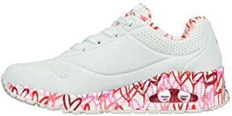 Skechers Uno Loving Love, Scarpe da ginnastica Donna, Bianco White Durabuck Red Mesh Trim, 36 EU