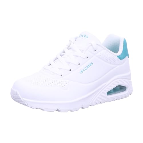 Skechers Uno, Sneaker Donna, White Durabuck Mint Suede Trim, 39.5 EU