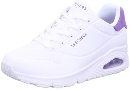 Skechers Uno, Sneaker Donna, White Durabuck Purple Suede Trim, 37 EU