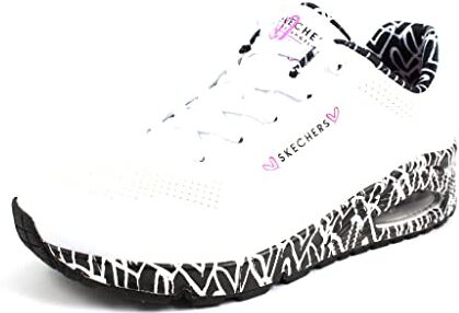 Skechers Jgoldcrown Uno Loving Love, Scarpe da Ginnastica Basse Donna, White/Black, 39 EU