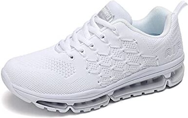 snugnap Scarpe Ginnastica Uomo Donna Running Corsa Basse Sportive Leggere Comode Sneakers Fitness Tennis Interior Casual all'Aperto Nero Bianche Blu 877White-46