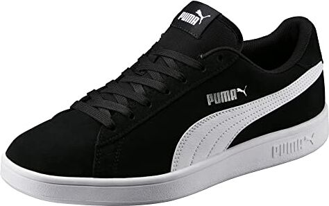 Puma Unisex Smash V2 Scarpe da ginnastica, Schwarz  Weiß  Silber, 38.5 EU