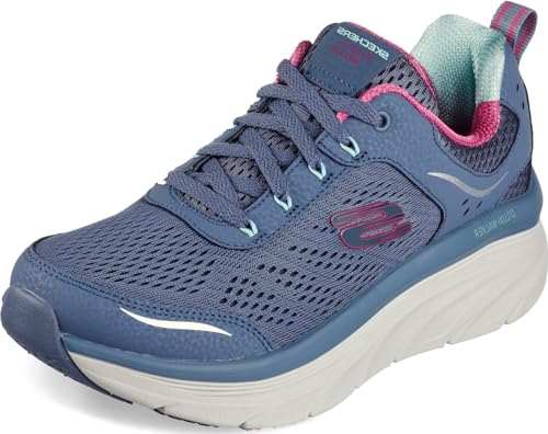 Skechers D'lux Walker Infinite Motion, Scarpe sportive Donna, Slate Leather Mesh Pink Light Blue Trim, 35 EU