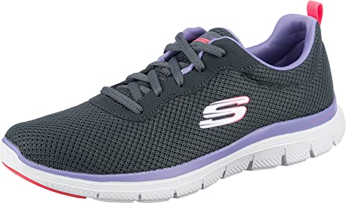 Skechers Flex Appeal 4.0 Brilliant View, Scarpe da ginnastica Donna, Charcoal Mesh Lavender Trim, 37.5 EU