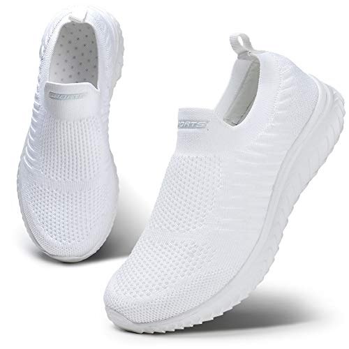 HKR Sneakers Donna Leggero Scarpe da Tennis Ginnasticada Corsa Running Respirabile Mesh Casual Sneakers Senza Lacci Bianco 38 EU