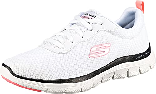 Skechers Flex Appeal 4.0 Brilliant View, Scarpe da ginnastica Donna, White Mesh/Black/Pink Trim, 36.5 EU