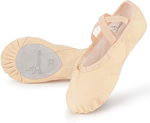 Soudittur Scarpe Danza Classica Tela Scarpette Ballo Mezze Punte Scarpe da Ballerina Ginnastica Ballo Pantofole per Bambina Ragazze Donna Beige, EU 40