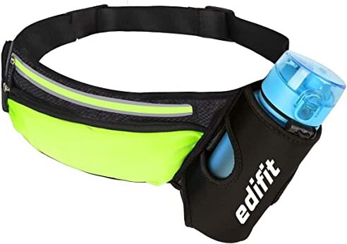 EDIFIT , Marsupio Running, Uomo Donna, da Corsa, Accesori, con Porta Bottiglie, Impermeabile, con Chiusura a Zip, Cinturino Regolabile e Riflettente (Giallo)