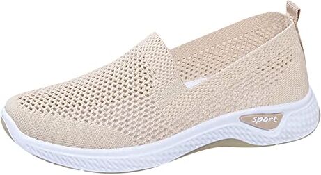 SZZY Scarpe da donna traspiranti con lacci, scarpe casual unisex, leggere, sportive, traspiranti, da lavoro, scarpe da ginnastica da donna (beige, 5)