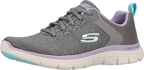 Skechers Flex Appeal 4.0 Brilliant View, Scarpe da ginnastica basse Donna, Grigio Gray Knit Mesh Lavender Trim, 40 EU