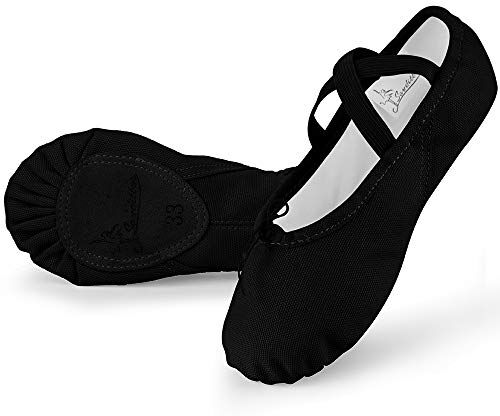 Soudittur Scarpe Danza Classica Tela Scarpette Ballo Mezze Punte Scarpe da Ballerina Ginnastica Ballo Pantofole per Bambina Ragazze Donna Nero, EU 40