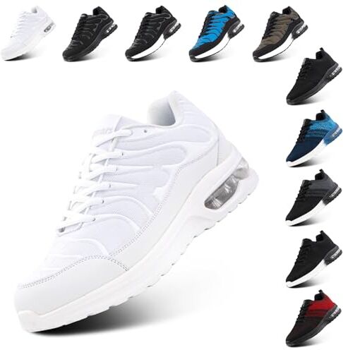 Hitmars Scarpe Running Uomo Donna Scarpe da Corsa Sportive Scarpe da Ginnastica Air Sneaker Palestra Camminata Traspiranti Jogging Fitness Bianco EU 43