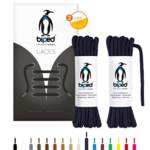 biped LACES 2 paia di lacci tondi in cotone ø 3,5 mm lacci antistrappo di qualità per scarpe in pelle, stivali, scarpe da ginnastica e scarpe sportive made in EU z2901(blu marin,180 cm)