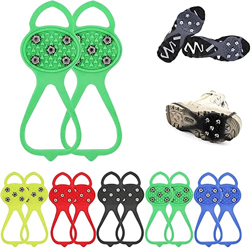 Anshka Ramponi antiscivolo universali per scarpe, con 5 tacchetti antiscivolo, per camminare, fare escursioni sulla neve (adulti, verde)