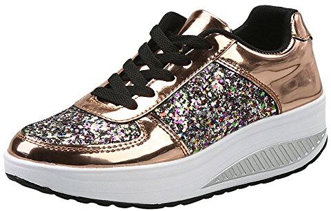 SZZY Scarpe sportive con paillettes e zeppe Shake Scarpe da donna alla moda per ragazze, scarpe da ginnastica da donna da donna per camminare (oro, 4)