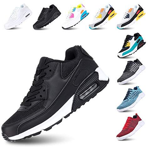 Hitmars Scarpe Running Uomo Donna Ginnastica Sneaker Leggere Traspirante Outdoor Sportive Calzature da Corsa Pallavolo Tennis NeroBianco 38