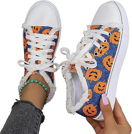 Wukesify Scarpe di tela con zucca di Halloween   Scarpe sportive da jogging per camminare,Sneaker da corsa, scarpe casual traspiranti, scarpe sportive, scarpe alla moda da donna