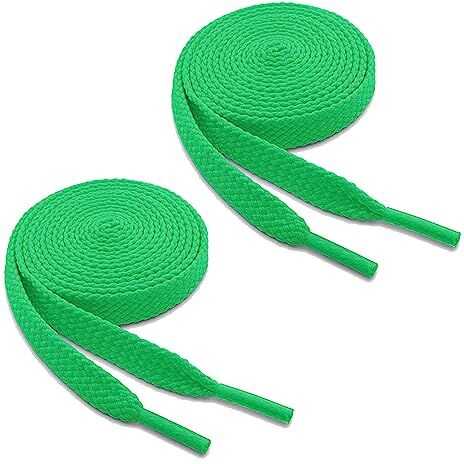 WELKOO lacci piatti, lacci durevoli in cotone 100%, 2 paia. Colori verde e lunghezza (120 cm x 8 mm). Compatibile con Nike, Adidas, Converse, Reebok, New Balance e molti altri.