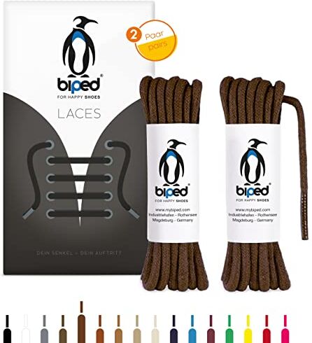 biped LACES 2 paia di lacci tondi in cotone ø 3,5 mm lacci antistrappo di qualità per scarpe in pelle, stivali, scarpe da ginnastica e scarpe sportive made in EU z2901(castano,120 cm)