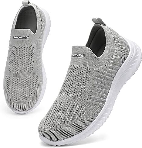 HKR Scarpe Donna Sneakers Memory Foam Leggere Mesh Comode per Camminare Senza Lacci Sneakers Grigio Chiaro 37 EU