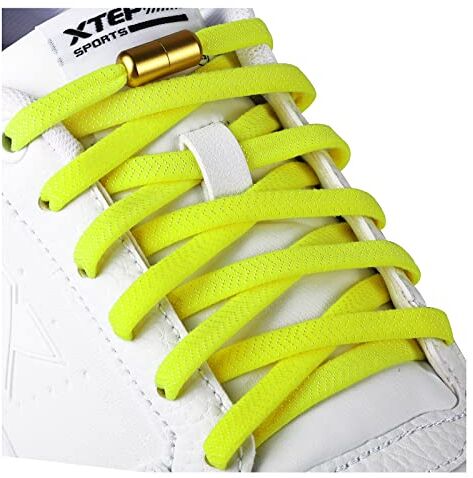 Olukssck 2 Paia Elastici Lacci con Chiusura in Metallo, No Tie Lacci delle Scarpe Lacci Senza Nodo per Scarpe da Ginnastica,Scarpe da Corsa, Scarpe Casual(100cm), Giallo Neon