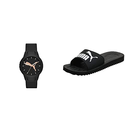 Puma Orologio Quarzo, Nero/Rosa Purecat, Scarpe da Spiaggia e Piscina Unisex-Adulto, Nero (Black-White), 43 EU