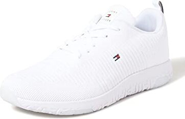 Tommy Hilfiger Sneakers da Runner Uomo Corporate Knit Rib Runner Scarpe Sportive, Bianco (White), 42 EU