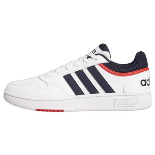 Adidas Hoops 3.0 Low, Sneakers Uomo, Ftwr White/Legend Ink/Vivid Red, 40 2/3 EU