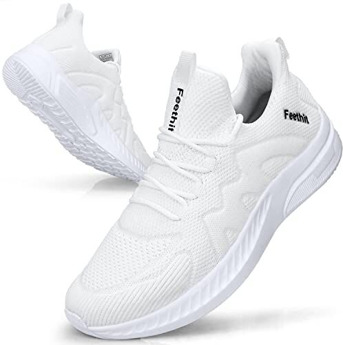 Feethit Zapatillas Deportivas para Hombres, Tenis para Running Correr Jogging Caminar Bambas Gimnasio Fitness Atlético Trabajo, Sneakers Ligeros Transpirables, Blanco 43 EU