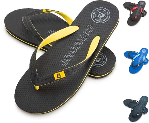 Cressi Leaf Flip Flop, Ciabatte Infradito Spiaggia e Piscina Unisex Adulto, Nero/Giallo, 43/44 EU