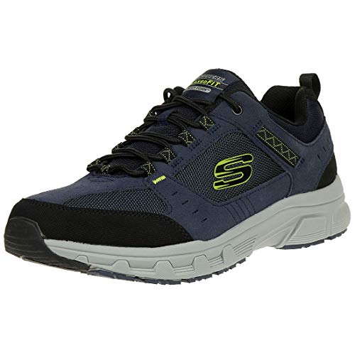 Skechers Oak Canyon, Sneaker Uomo, Navy Leather Pu Mesh Lime Trim, 42 EU