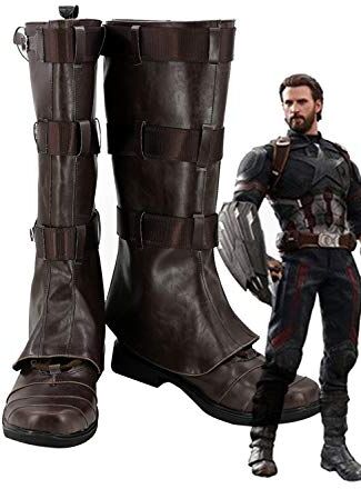 GJBXP Avengers: Infinity War Cosplay Stivali Capitan America Steve Rogers Scarpe in pelle marrone Pu Halloween Cosplay Prop 38