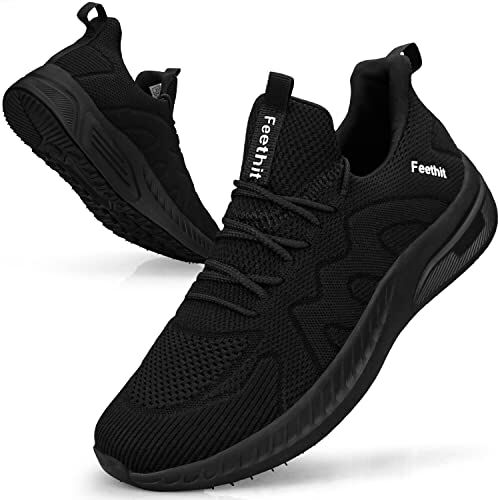 Feethit Sneakers Uomo Scarpe da Ginnastica o Lavoro Casual Outdoor Sportive, Comode, Leggere e Traspiranti, Nero 45 EU