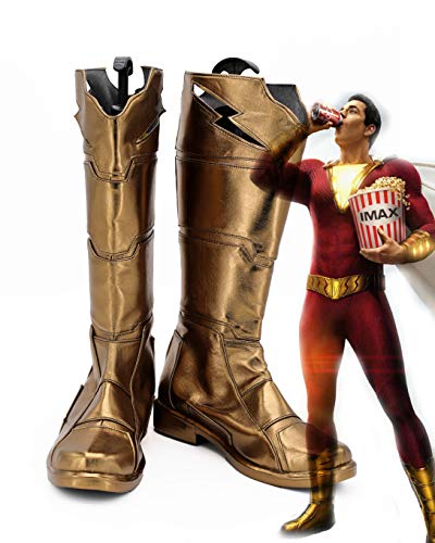 GJBXP Captain Marvel Shazam Cosplay Hot Movie Shazam Billy Batson Cosplay Stivali Supereroe Scarpe dorate Custom Made Taglia europea 46